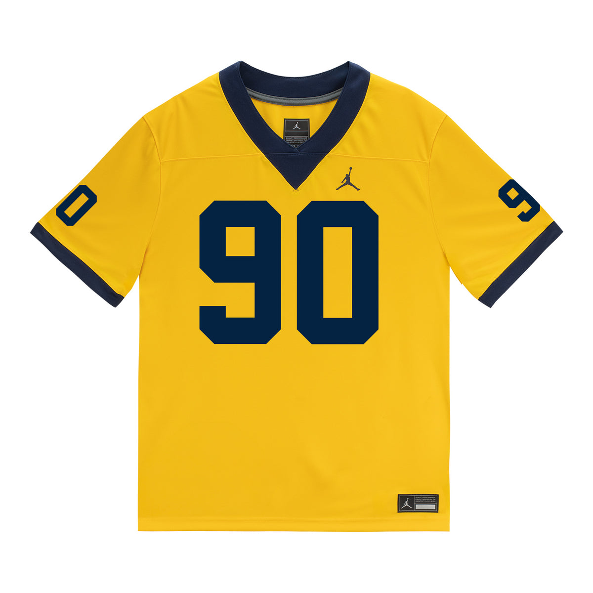 Michigan Wolverines #90 Hudson Hollenbeck Student Athlete Maize Football Jersey - Front View