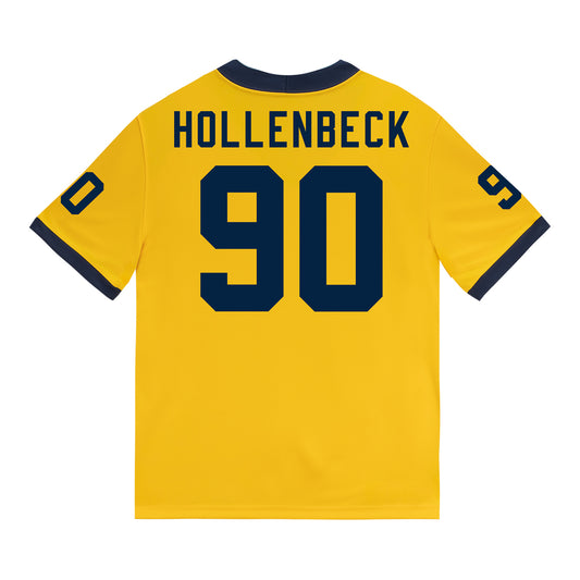 Michigan Wolverines #90 Hudson Hollenbeck Student Athlete Maize Football Jersey - Back View