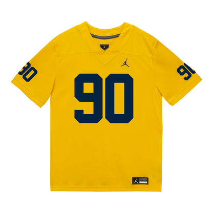 Michigan Wolverines #90 Hudson Hollenbeck Student Athlete Maize Football Jersey - Front View