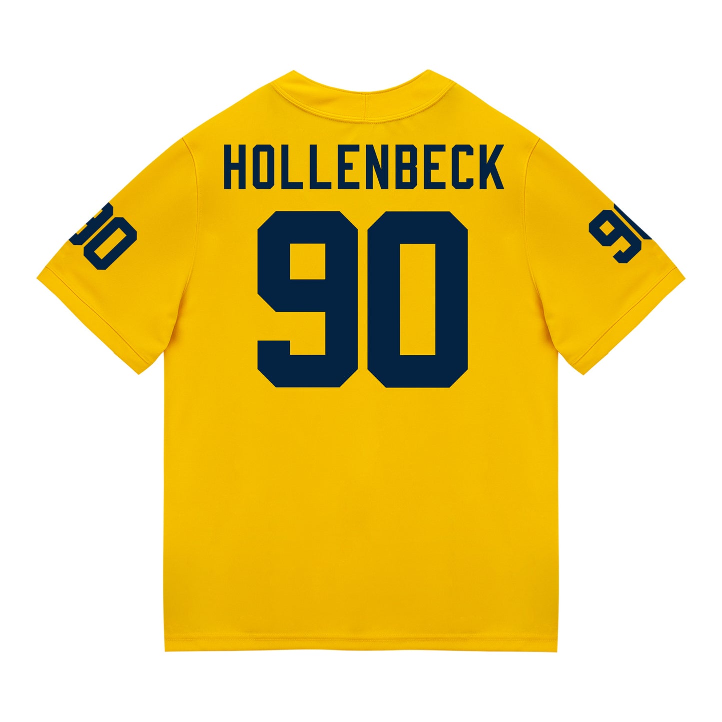 Michigan Wolverines #90 Hudson Hollenbeck Student Athlete Maize Football Jersey - Back View