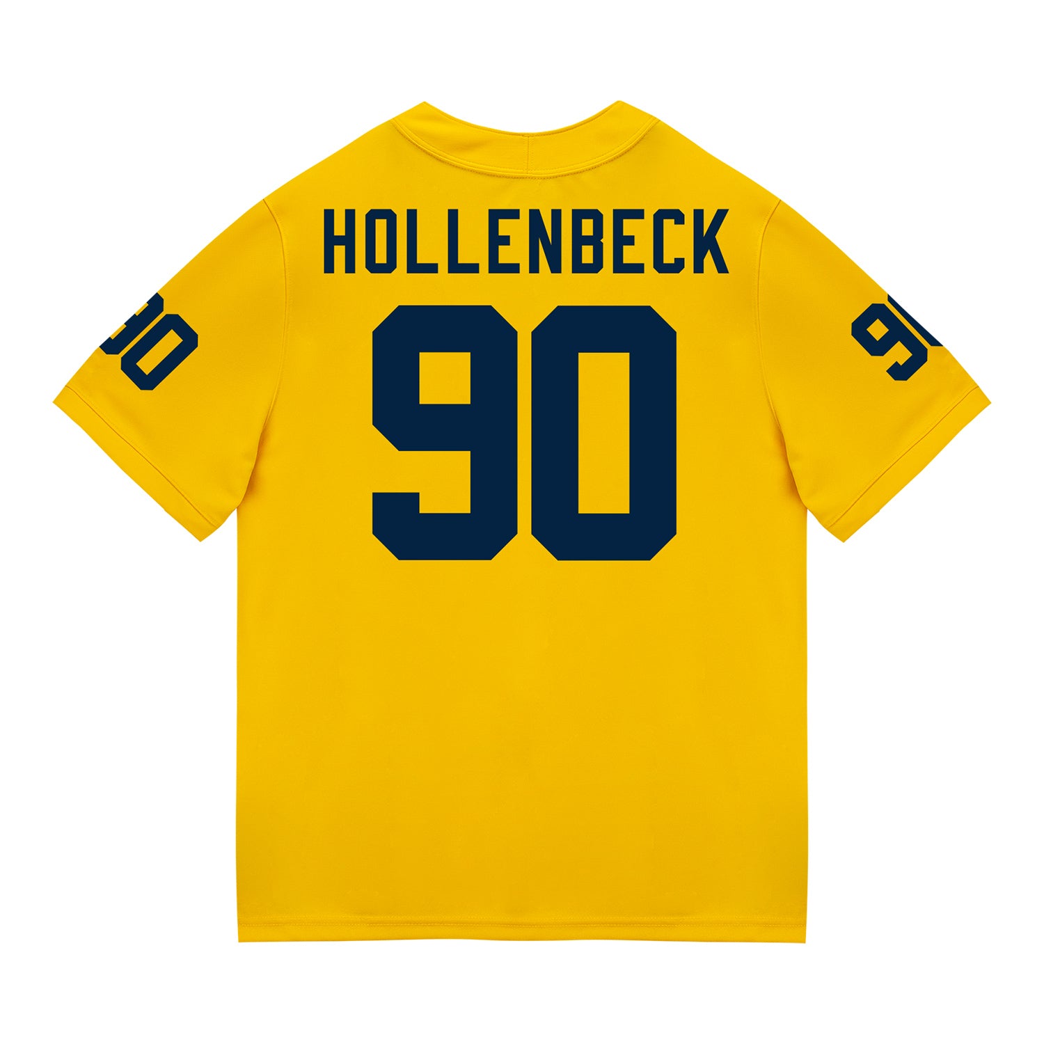 Michigan Wolverines #90 Hudson Hollenbeck Student Athlete Maize Football Jersey - Back View