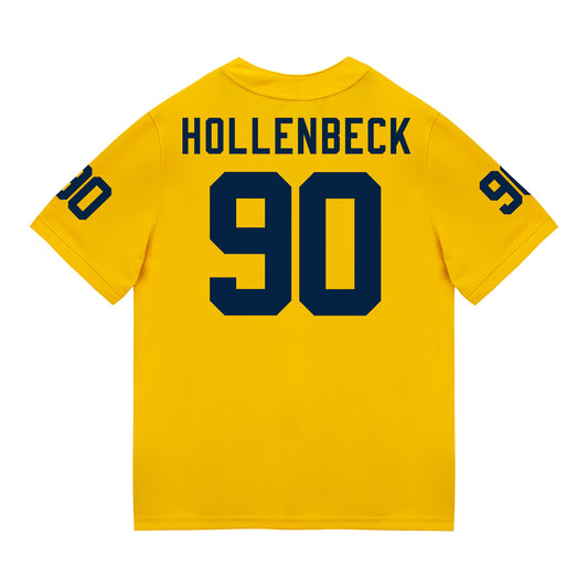 Michigan Wolverines #90 Hudson Hollenbeck Student Athlete Maize Football Jersey - Back View
