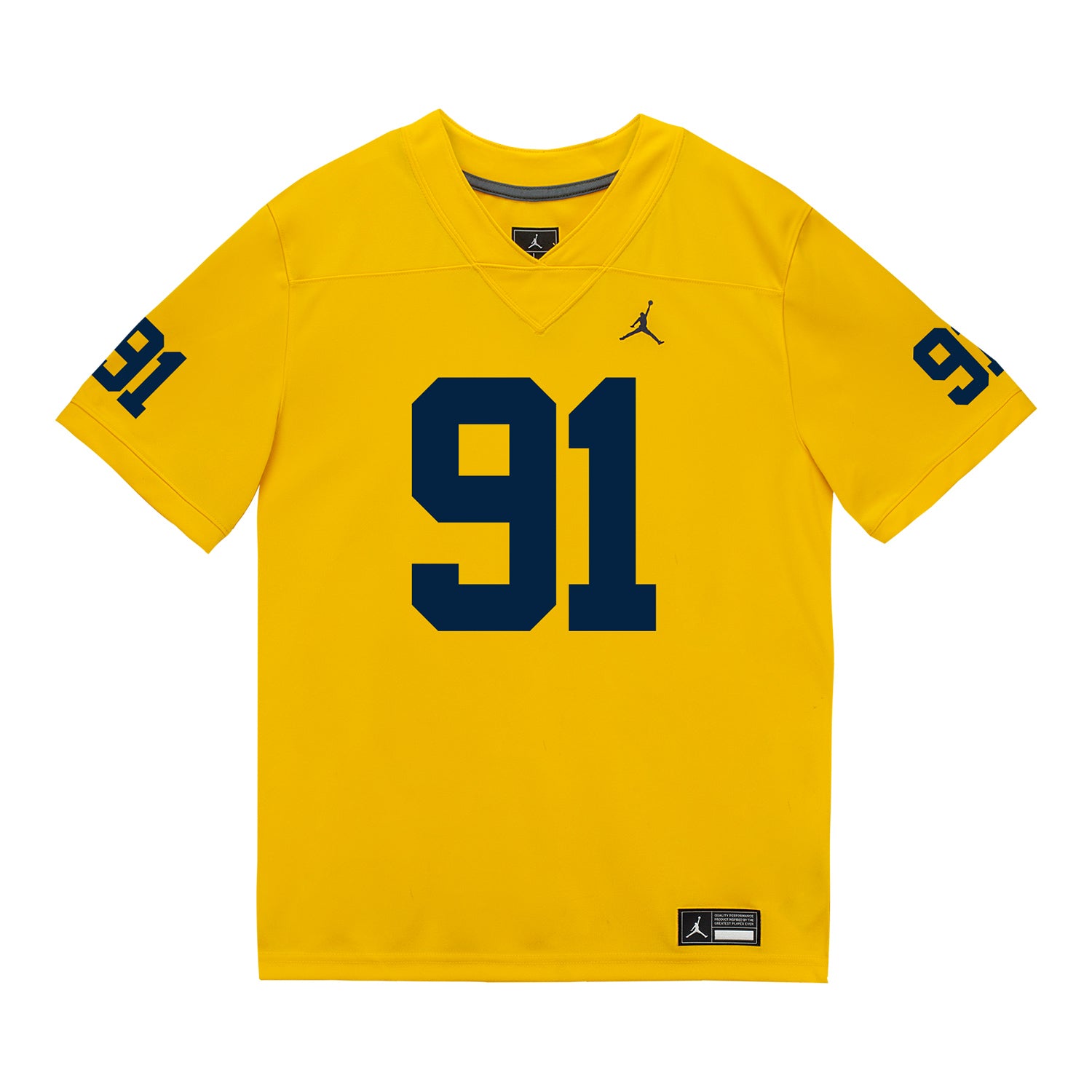 Michigan Wolverines #91 Evan Boutorwick Student Athlete Maize Football Jersey - Front View