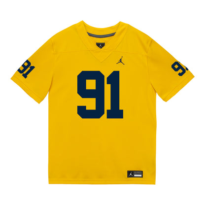 Michigan Wolverines #91 Evan Boutorwick Student Athlete Maize Football Jersey - Front View