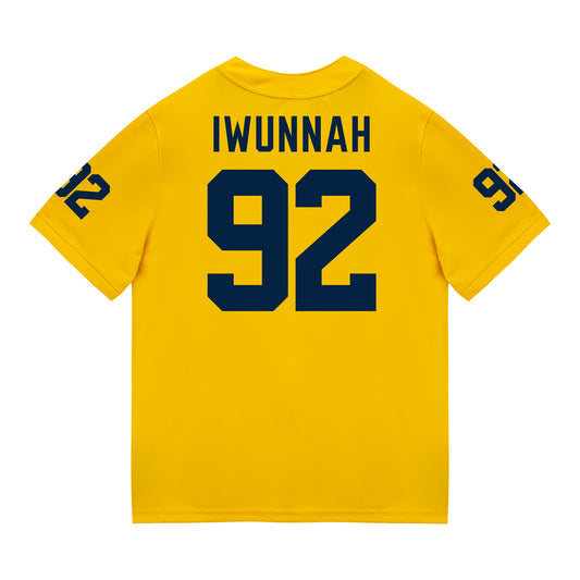 Michigan Wolverines #92 Ike Iwunnah Student Athlete Maize Football Jersey - Back View