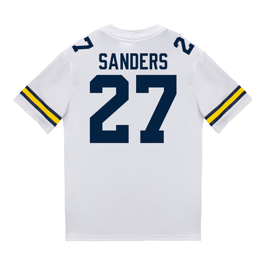 Michigan Wolverines #27 Jayden Sanders Student Athlete White Football Jersey - Back View