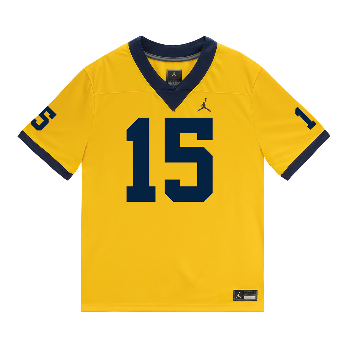 Michigan Wolverines #15 Chase Herbstriet Student Athlete Maize Football Jersey - Front View