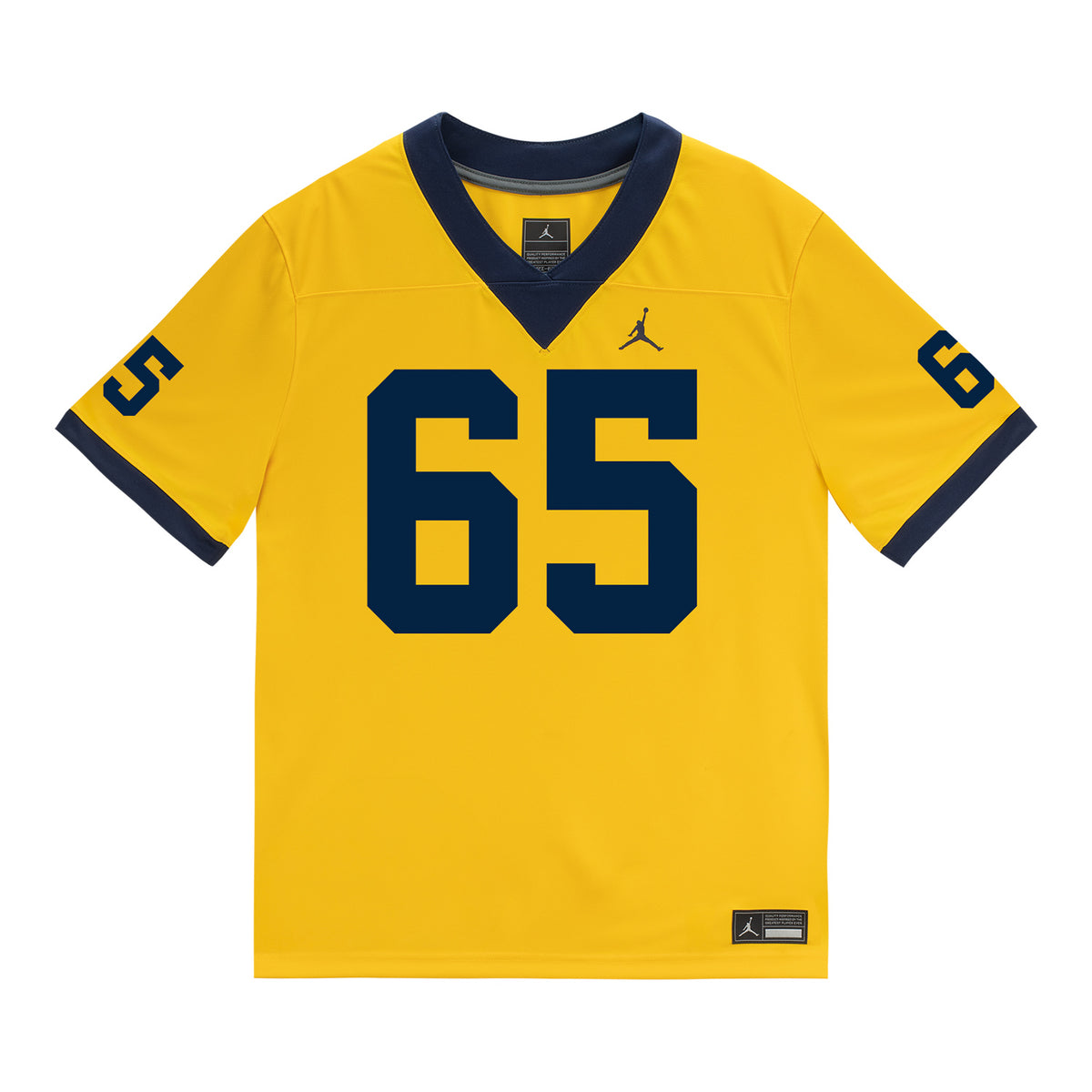 Michigan Wolverines #65 Andrew Babaola  Student Athlete Maize Football Jersey - Front View