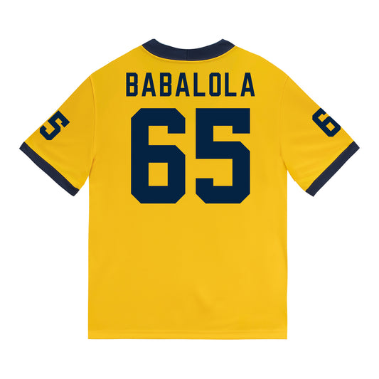 Michigan Wolverines #65 Andrew Babaola  Student Athlete Maize Football Jersey - Back View