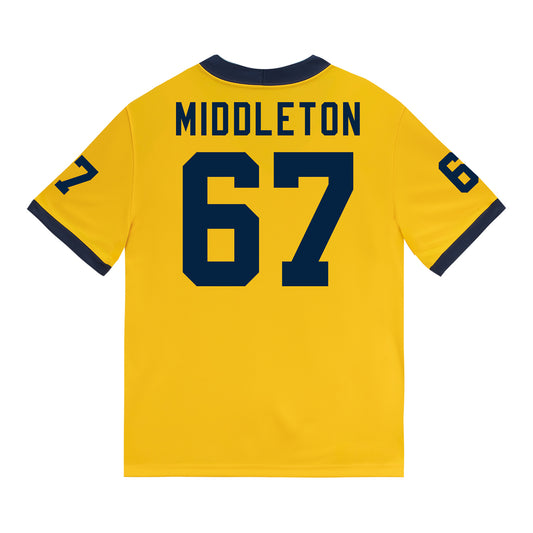 Michigan Wolverines #67 Trent Middleton Student Athlete Maize Football Jersey - Back View