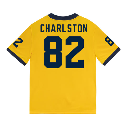 Michigan Wolverines #82 CJ Charlston Student Athlete Maize Football Jersey - Back View