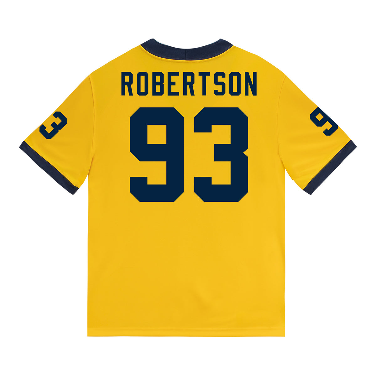 Michigan Wolverines #93 Hunter Robertson Student Athlete Maize Football Jersey - Back View