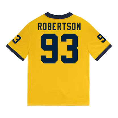 Michigan Wolverines #93 Hunter Robertson Student Athlete Maize Football Jersey - Back View