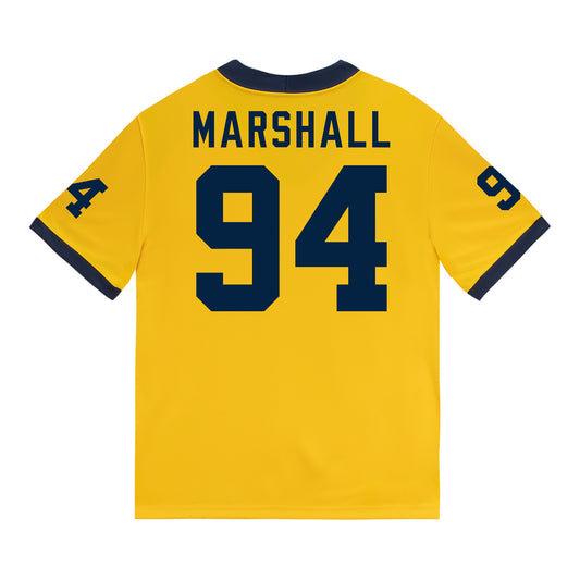 Michigan Wolverines #94 Nate Marshall Student Athlete Maize Football Jersey - Back View