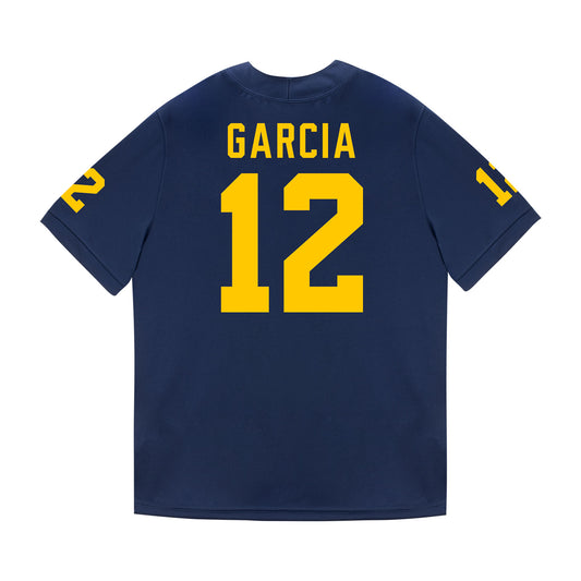 Michigan Wolverines #12 Jake Garica Student Athlete Blue Football Jersey - Back View