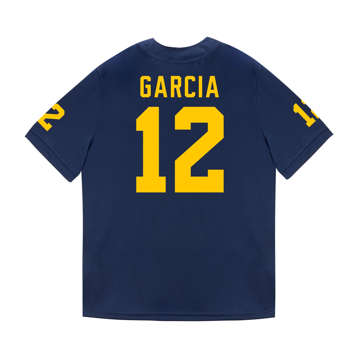 Michigan Wolverines #12 Jake Garica Student Athlete Blue Football Jersey - Back View