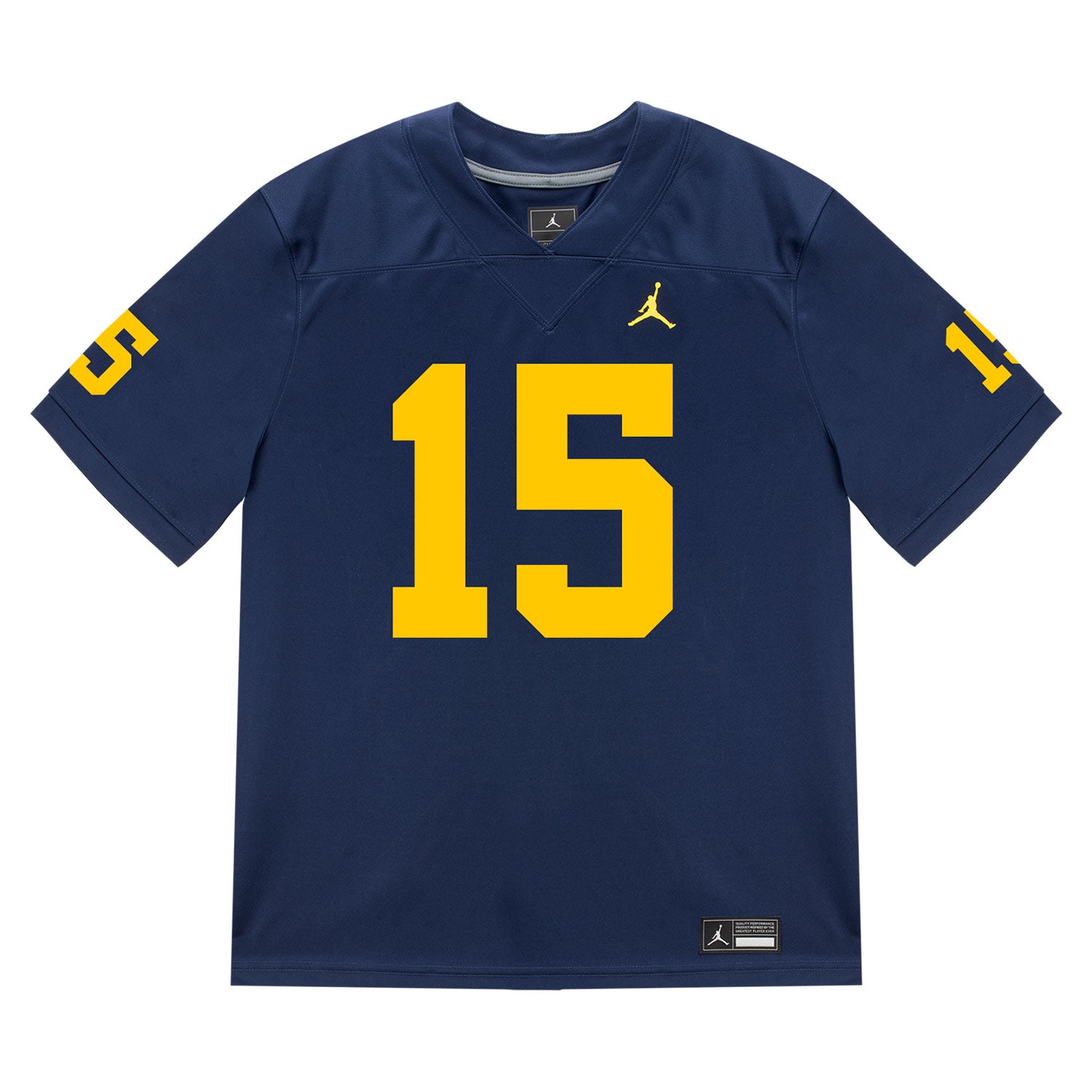 Michigan Wolverines #15 Chase Herbstriet Student Athlete Blue Football Jersey - Front View