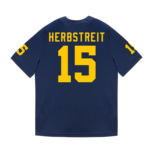 Michigan Wolverines #15 Chase Herbstriet Student Athlete Blue Football Jersey - Back View