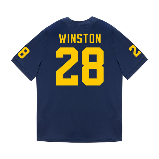 Michigan Wolverines #28 Kainoa Winston Student Athlete Blue Football Jersey - Back View