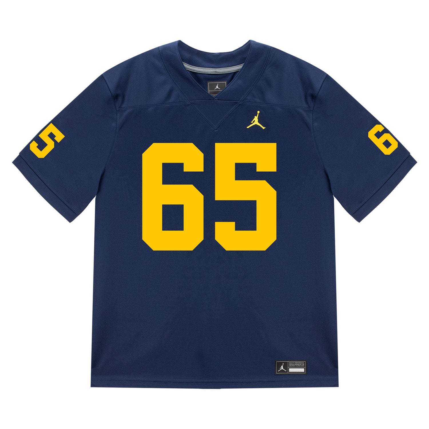 Michigan Wolverines #65 Andrew Babaola  Student Athlete Blue Football Jersey - Front View