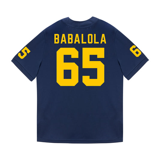 Michigan Wolverines #65 Andrew Babaola  Student Athlete Blue Football Jersey - Back View