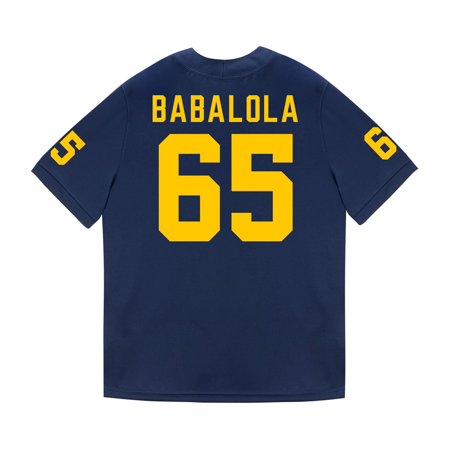 Michigan Wolverines #65 Andrew Babaola  Student Athlete Blue Football Jersey - Back View