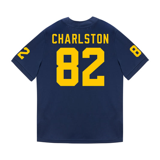 Michigan Wolverines #82 CJ Charlston Student Athlete Blue Football Jersey - Back View