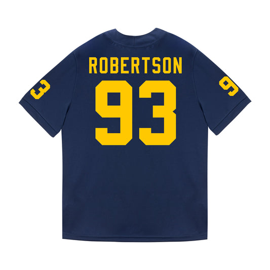 Michigan Wolverines #93 Hunter Robertson Student Athlete Blue Football Jersey - Back View