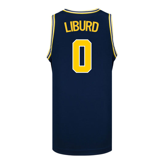 Michigan Wolverines #0 Ricky Liburd Student Athlete Blue Basketball Jersey - Back View