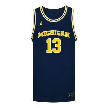 Michigan Wolverines #13 Harrison Hochberg Student Athlete Blue Basketball Jersey - Front View