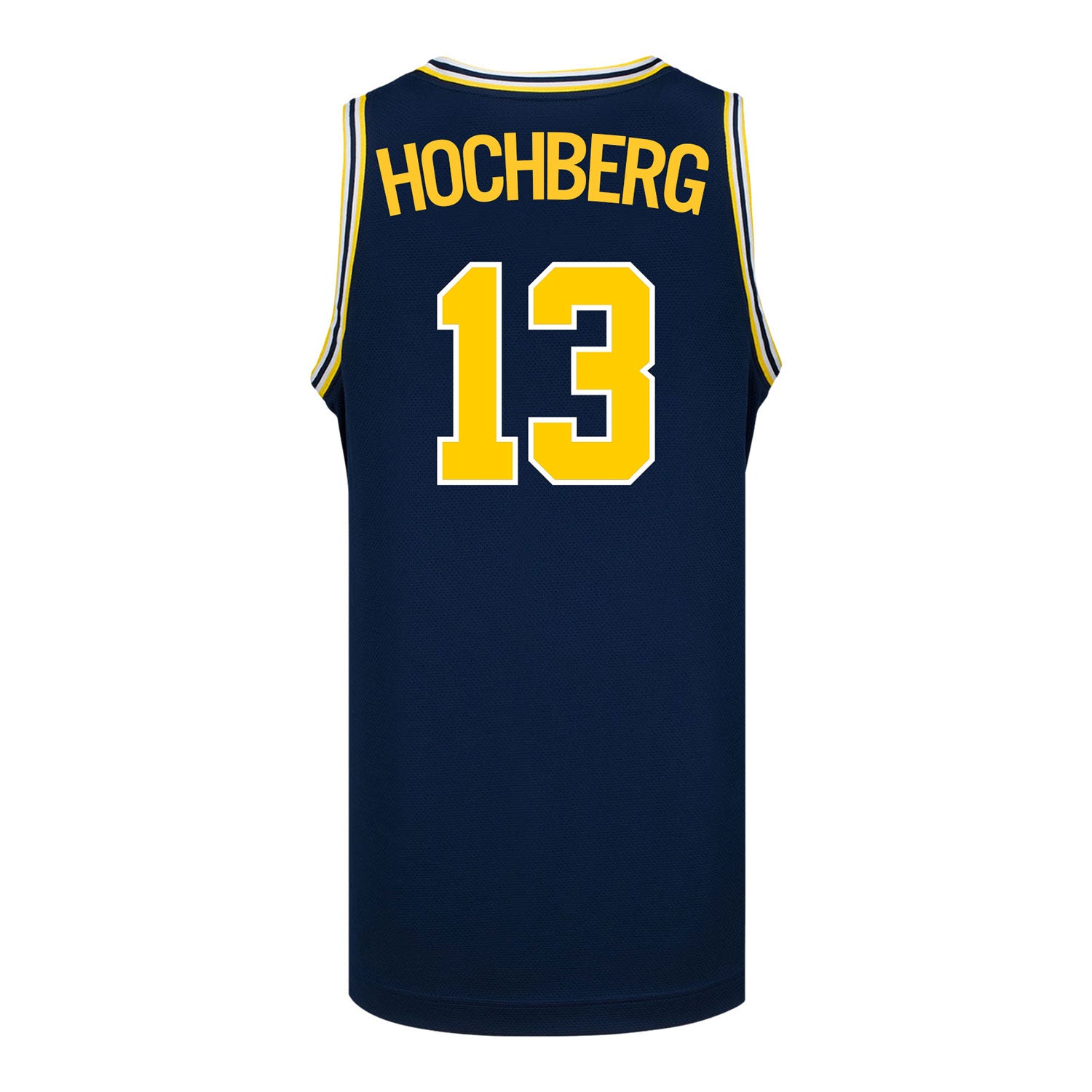 Michigan Wolverines #13 Harrison Hochberg Student Athlete Blue Basketball Jersey - Back View
