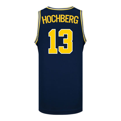 Michigan Wolverines #13 Harrison Hochberg Student Athlete Blue Basketball Jersey - Back View