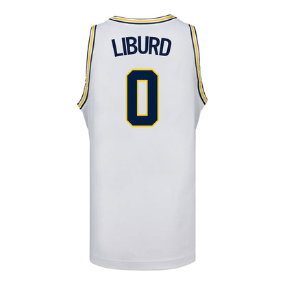 Michigan Wolverines #0 Ricky Liburd Student Athlete White Basketball Jersey - Back View