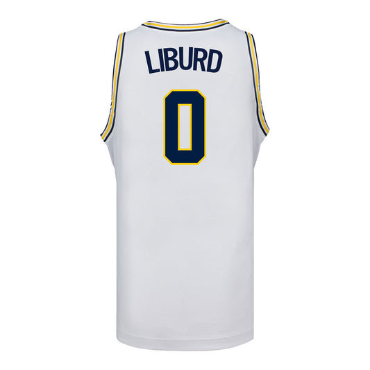 Michigan Wolverines #0 Ricky Liburd Student Athlete White Basketball Jersey - Back View