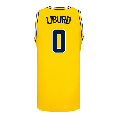 Michigan Wolverines #0 Ricky Liburd Student Athlete Maize Basketball Jersey - Back View