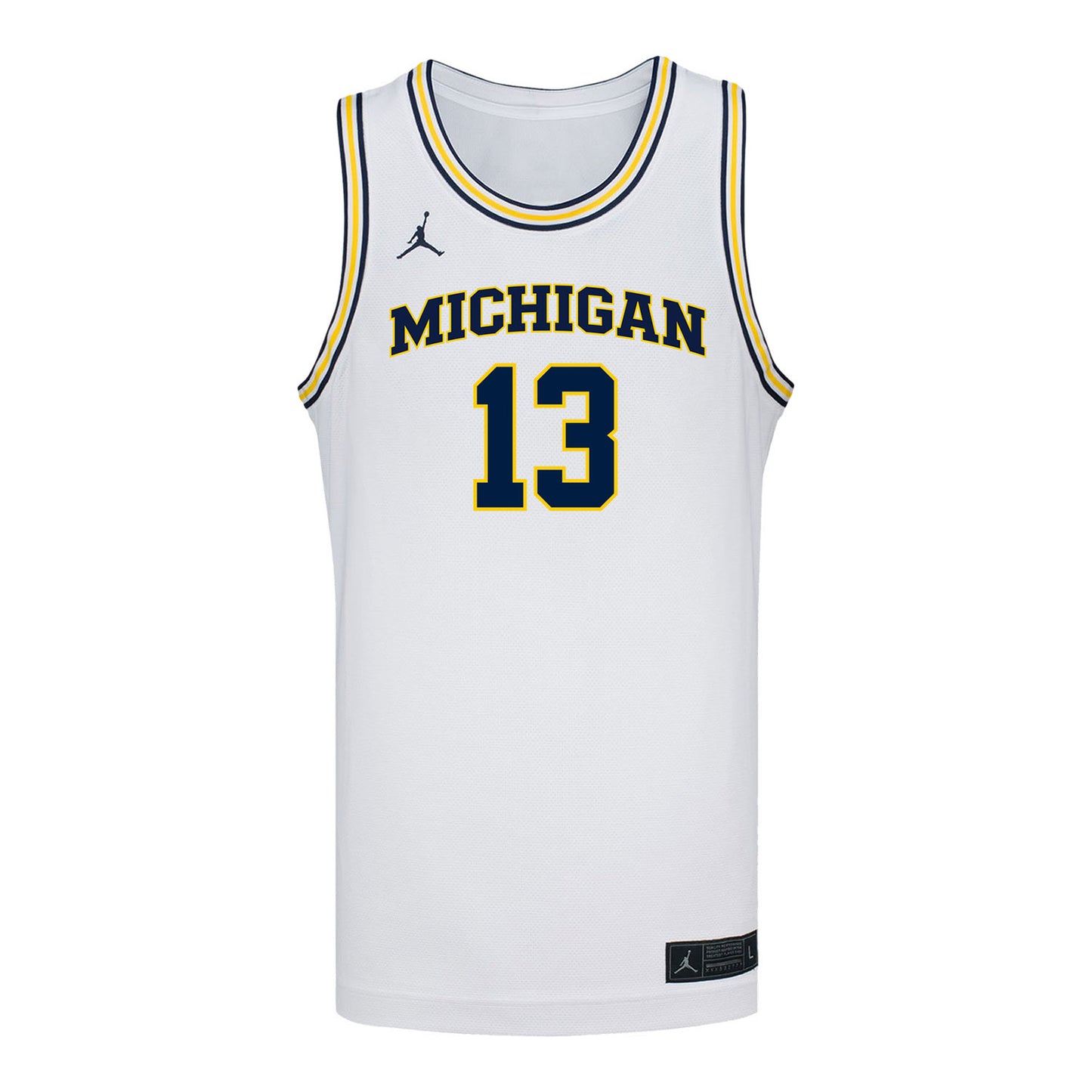 Michigan Wolverines #13 Harrison Hochberg Student Athlete White Basketball Jersey - Front View