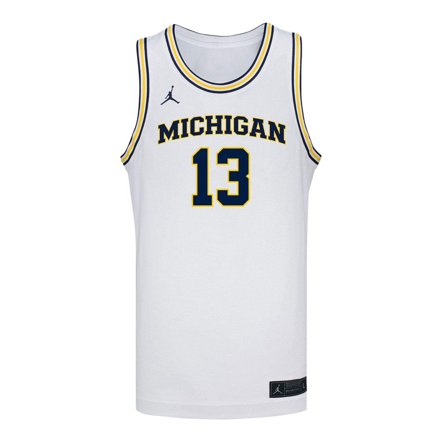 Michigan Wolverines #13 Harrison Hochberg Student Athlete White Basketball Jersey - Front View