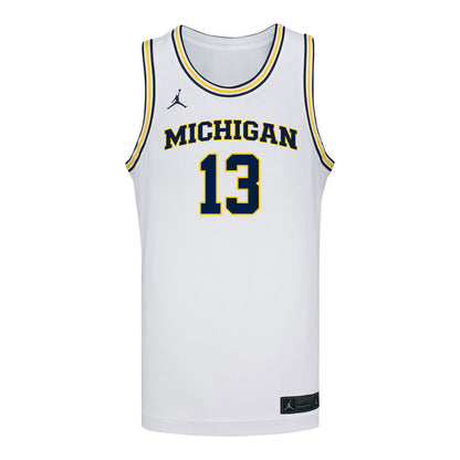 Michigan Wolverines #13 Harrison Hochberg Student Athlete White Basketball Jersey - Front View
