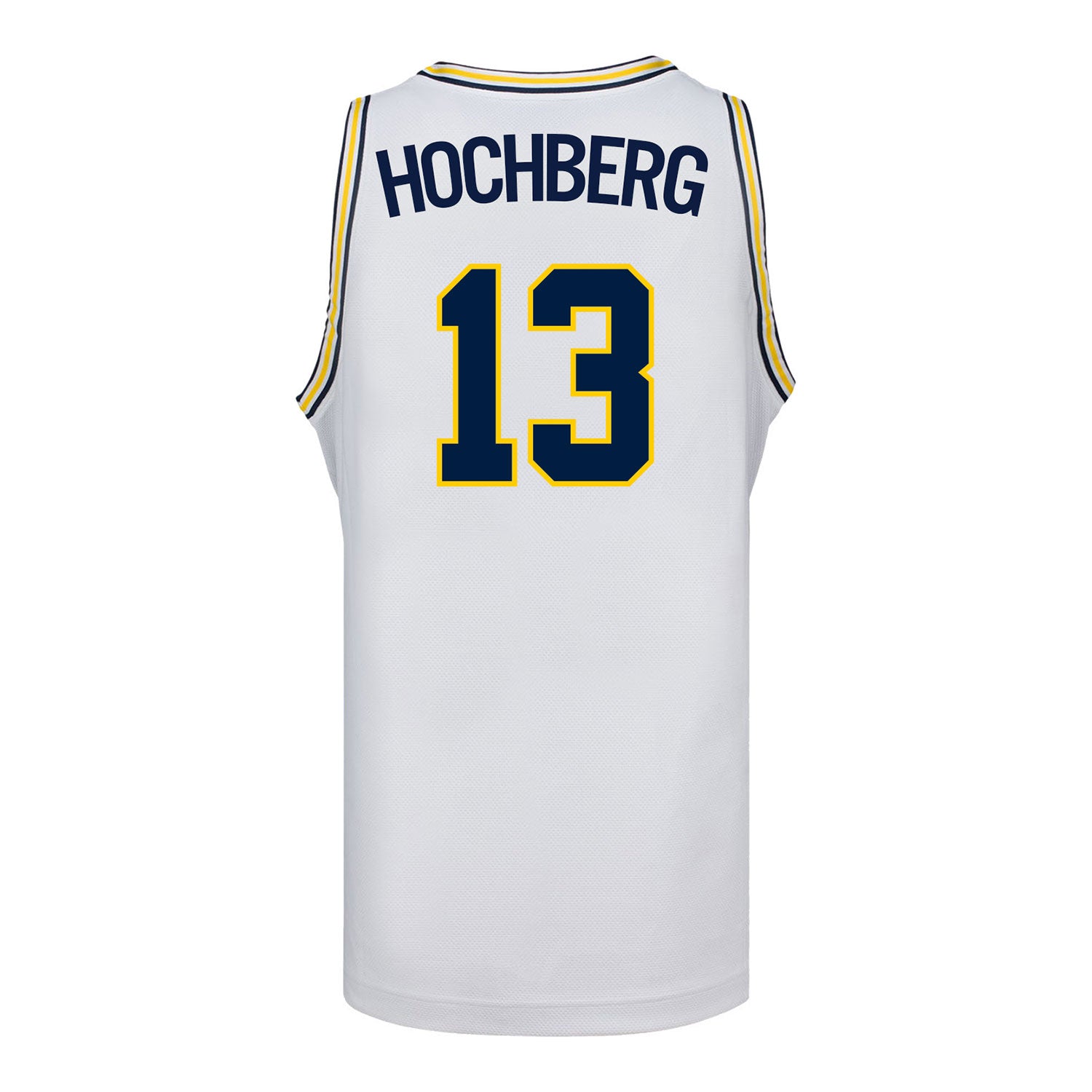 Michigan Wolverines #13 Harrison Hochberg Student Athlete White Basketball Jersey - Back View