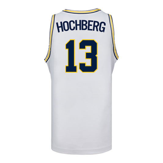 Michigan Wolverines #13 Harrison Hochberg Student Athlete White Basketball Jersey - Back View