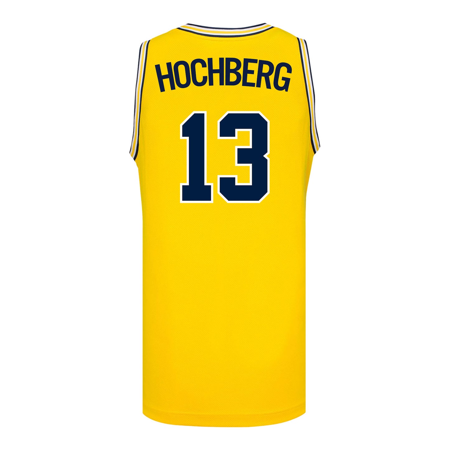 Michigan Wolverines #13 Harrison Hochberg Student Athlete Maize Basketball Jersey - Back View