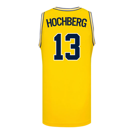 Michigan Wolverines #13 Harrison Hochberg Student Athlete Maize Basketball Jersey - Back View