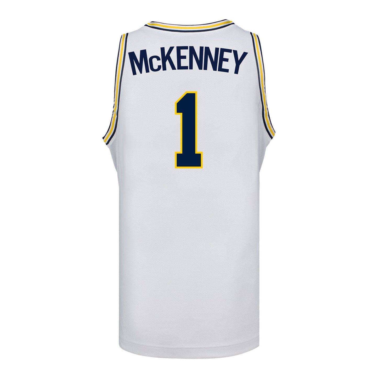 Michigan Wolverines #1 Trey McKenney Student Athlete White Basketball Jersey - Back View