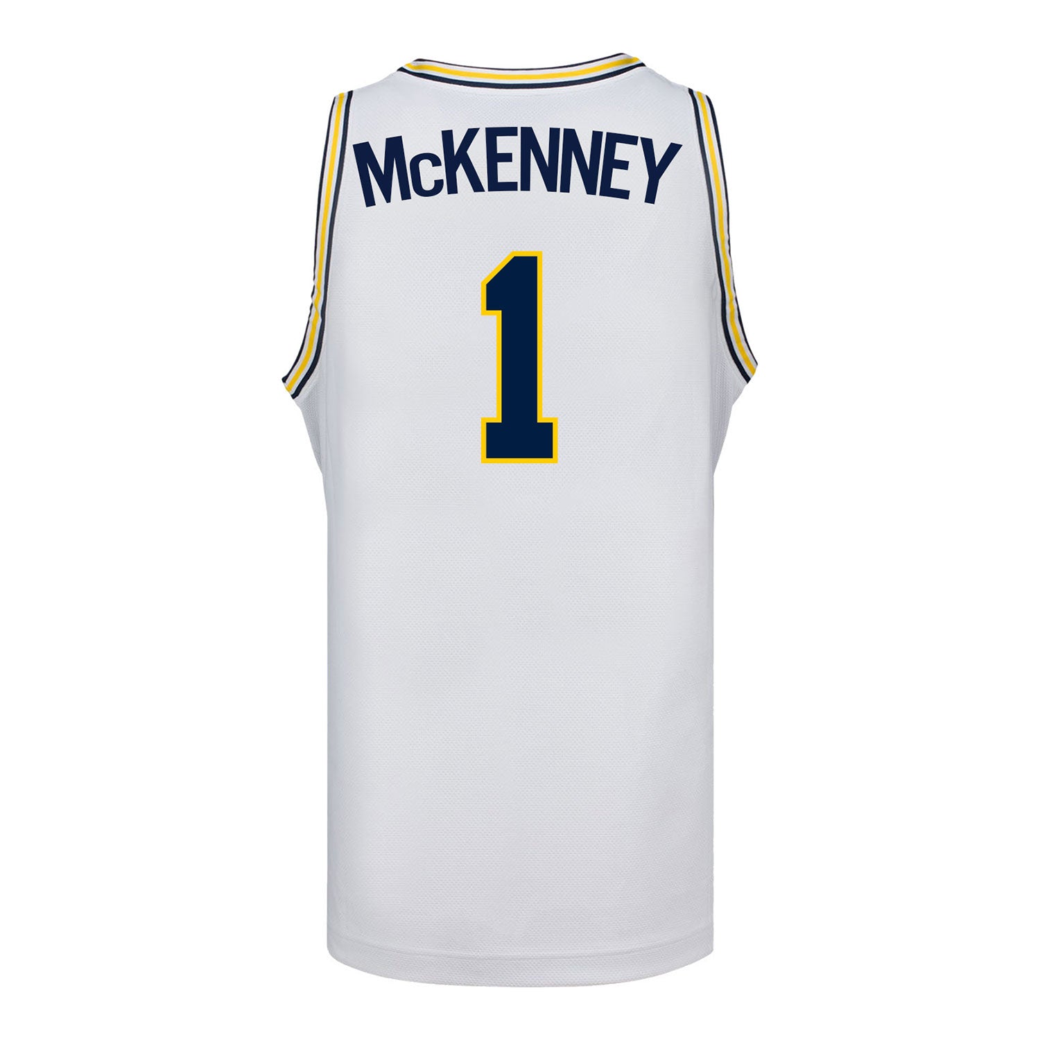 Michigan Wolverines #1 Trey McKenney Student Athlete White Basketball Jersey - Back View