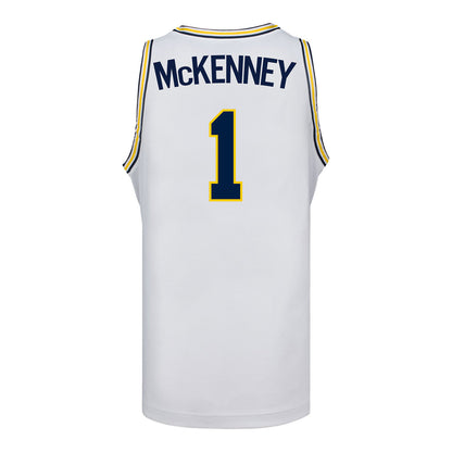 Michigan Wolverines #1 Trey McKenney Student Athlete White Basketball Jersey - Back View