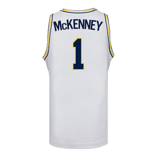Michigan Wolverines #1 Trey McKenney Student Athlete White Basketball Jersey - Back View
