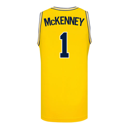 Michigan Wolverines #1 Trey McKenney Student Athlete Maize Basketball Jersey - Back View