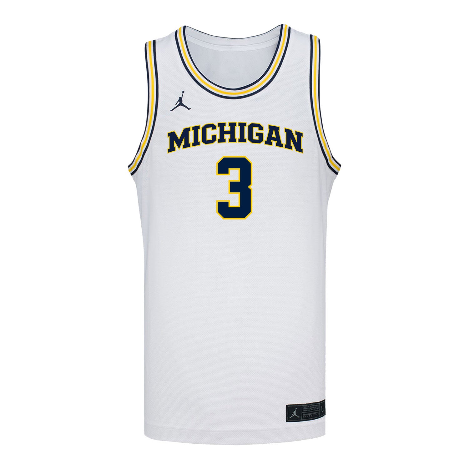 Michigan Wolverines #3 Elliot Cadeau Student Athlete White Basketball Jersey - Front View