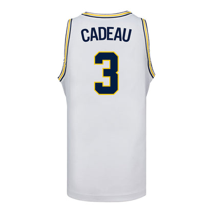 Michigan Wolverines #3 Elliot Cadeau Student Athlete White Basketball Jersey - Back View