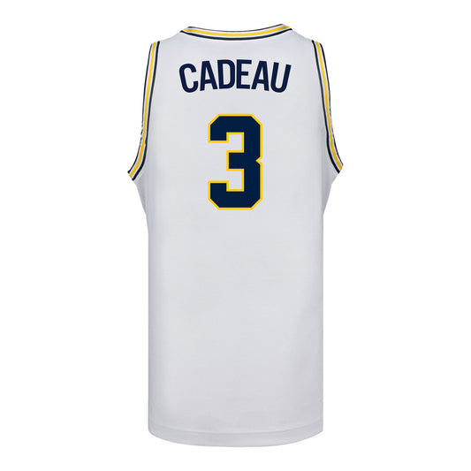 Michigan Wolverines #3 Elliot Cadeau Student Athlete White Basketball Jersey - Back View